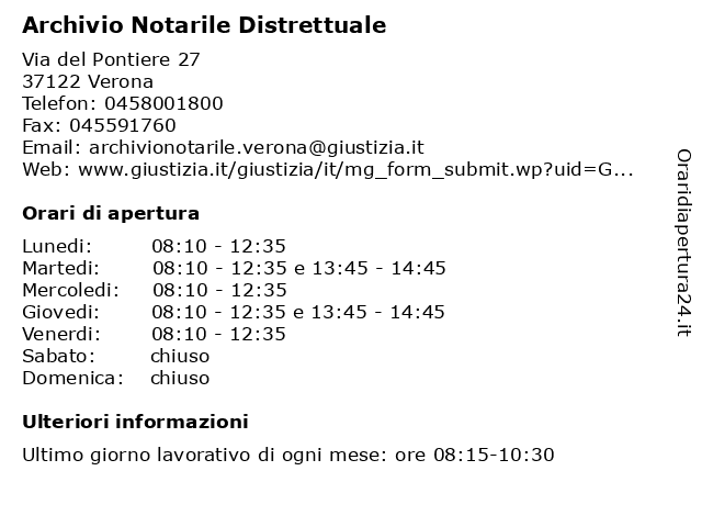 Orari di apertura Archivio Notarile Distrettuale Via del